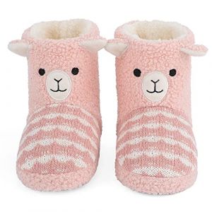 LACOFIA Pantoufles Enfant Bottes de Maison Chaussons Antidérapantes pour Animaux d'hiver en Peluche Enfant Filles Mouton Rose 28/29 (Lacofia, neuf)