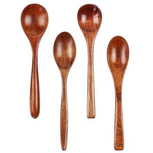 TOZBLEU Cuillere en Bois Set de 4, Cuillere a Cafe en Bois Naturel Cuillère Thé Bois Cuillere Bois Fait à La Main Petite Cuillere en Bois, couverts de voyage pour cuisine/maison/bureau/restaurant (lilidan, neuf)