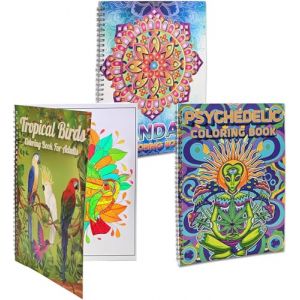 Zylota 3 Livre de Coloriage pour Adultes,3 Thèmes (Psychédéliques, mandalas et oiseaux tropicaux),livre de coloriage pour adultes à reliure spirale, livres de coloriage relaxants (Maoyou Technology, neuf)
