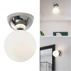 XIRYTU-H Plafonnier en Verre ou Applique Murale Moderne Style Nordique, Métal & Globe en Verre, G9 Petite Lampe de Plafond pour Chambre Salle de Bain Couloir (Argent) (XIRYTU-H, neuf)