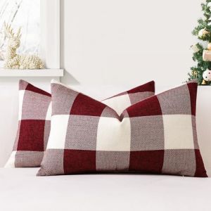 JOTOM Lot de 2 Housses de Coussin 40x60 cm de Plaid Classique de Noël Housses de Coussin Maison de Campagne Taie d'oreiller Décoratifs pour Canapé, Salon et Lit(Rouge) (Jotom Europe, neuf)