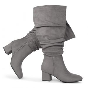 Chicblooms Bottes habill&eacute;es extra larges pour femmes, bottes souples en daim &agrave; talon carr&eacute;, Daim gris, EU38 (Hawkwell.eu, neuf)