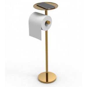 YUET Support de Rouleau de Papier Toilette sur Pied avec Fonction de Réserve, Porte-Papier Toilette en Acier Inoxydable, Accessoire WC Dérouleur avec Base Lourde, Doré (YUET Official FR, neuf)