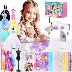Pllieay Mini Machine à Coudre pour Débutants - Kit de Créateur de Mode de 240 Pièces avec Machine à Coudre Enfant, Kit de Confection de Vêtements pour Poupées, Jouet Créatif pour Enfants (Pllieay, neuf)