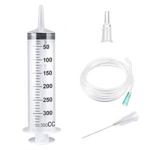 350ml Grande Seringue en Plastiqueavec Tuyau de 1m et Adaptateur de Pointe, Seringue Sans Aiguille, Grande Seringue Plastique Seringue de Dosage, Grosse Seringues, Seringue à Huile (BASTOUR-Official, neuf)