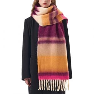 OUNIYA Grande écharpe à carreaux colorés surdimensionnés en laine de cachemire douce épaisse couverture chaude d'hiver pour femme, Jaune bordeaux, Large (FCFengchen, neuf)
