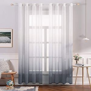 MIULEE Lot de 2 Voilages Rideaux Dégradé à Oeillet Moustiquaires de Fenêtre en Polyester de Couleur Changée Voile Ombre Demi-Transparent Décor pour Salon Chambre Bureau 140x160CM(L x H) Gris (MIULEE HOME, neuf)