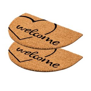 Carpido Paillasson Coco Welcome Coeur Design Demi-Ronde - Tapis de propreté 40x60 cm Lot de 2 - Tapis de Porte intérieur - Coco matière Naturelle (Carpido, neuf)