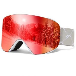 JQF Gear Masque de Ski Magn&eacute;tique,YH693C Lunettes de Ski OTG pour Unisexes Ajustables Anti-UV Coupe-Vent Anti Bu&eacute;e Lunettes de Snowboard pour Ski (06-REVO Rouge/Blanc) (Masontex Motor Gear, neuf)