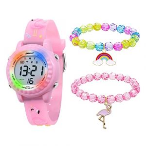 HMJIA Montre Enfant pour 3-12 Ans, Garçon et Fille, Étanche 3ATM Avec Alarme/Date/Chronomètre/LED (Flamant Rose) (harmattan-eu, neuf)