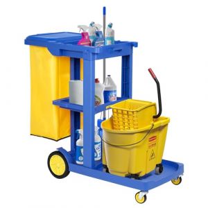 bimiti Chariot de nettoyage avec sac poubelle de 65 l - 83 x 46 x 90 cm - Chariot de nettoyage professionnel à 3 niveaux - Chariot de nettoyage avec 4 roulettes - Pour service d'hôtel, centre (GCGCYY, neuf)
