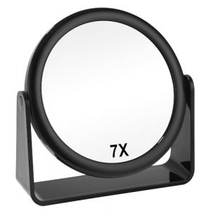 Miroir de Table,x1/7 Miroir Grossissant,Miroir de Maquillage,Miroir Grossissant sur Pied,Grossissant Double Face avec Grossissement, Rotation à 360°, Miroir Cosmétique Haute Définition,Noir (BHUJEL  DIDI S.R.L., neuf)