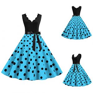 Générique Robe Vintage AnnéEs 50 Pin Up Femme ImpriméE à Pois Mi Longue EléGante Style 1950'S Audrey Hepburn Froncé à Volants Robe AnnéE 60 Rockabilly Oversize l'ourlet Comfort (qiaoxiahe, neuf)
