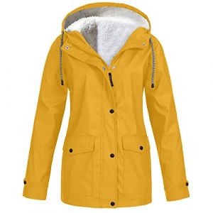 Générique Parka Imperméable Femme Manteau D'hiver Capuche Fourrée Coupe-Vent Zippé Veste Extérieur Chaude Mode Vetement Femme Grande Taille, Jaune, L (Zawalud, neuf)