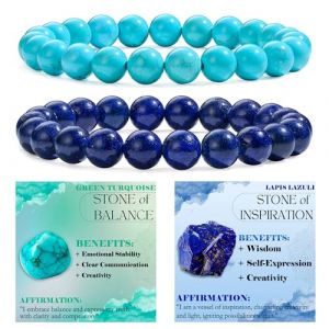 Bivei 2‑Pi&egrave;ces 6 mm bracelet pierre naturelle femme &ndash; Turquoise Verte, Lapis Lazuli &ndash; bracelet perles extensible fait main lithoth&eacute;rapie yoga m&eacute;ditation protection (TASTERPLACE S.R.L., neuf)