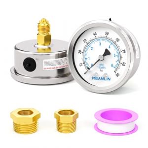 MEANLIN MEASURE 0~6BAR/90PSI en acier inoxydable 1/4"BSP 2" FACE DIAL &eacute;tanche pour pompe de puits,pneu et testeur de pression d'eau,montage arri&egrave;re,avec douille hexagonale 1/2"BSP et 3/8" BSP (MEANLIN, neuf)