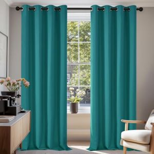 Deconovo Rideaux Occultants Isolant Thermique Anti Froid, Design Moderne à Oeillets, Rideaux pour Salon et Chambre, 140x220 CM (Largeur x Hauteur), Turquoise, 2 Pièces (Deconovo-Home, neuf)