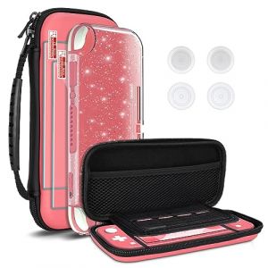 DLseego &ndash; Coque de Transport pour Nintendo Switch Lite, &eacute;tui de Transport Portable 4 en 1, kit d'accessoires avec 1 Coque &agrave; Paillettes, 2 protecteurs d'&eacute;cran et 4 Capuchons pour Les joysticks, Rose (DLseego Europe, neuf)