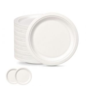 100 Assiettes en Carton Blanc, 6 Pouces assiettes en bagasse Biod&eacute;gradable,Compostable Vaisselle Jetable Canne &agrave; Sucre assiettes en Papier pour F&ecirc;tes,Pique-niques,Maison les Aliments Chauds et Froids (yayafunfun, neuf)