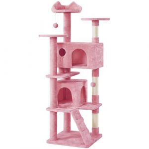 Abician Arbre à Chat Multi-Niveaux Idéal pour 3-4 Chats Beige avec 2 Niches 3 Plateformes 2 Boules en Sisal Arbre à Grimper (Rose, 54 cm L × 54 cm l × 178 cm H) (Abician FR, neuf)