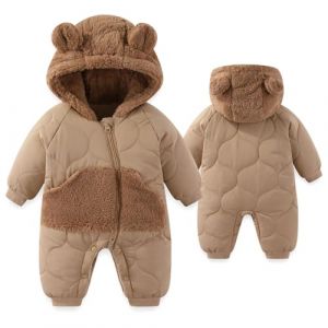 JiAmy Combinaison de neige pour b&eacute;b&eacute;, Combinaison d'hiver en polaire pour tout-petit avec capuche ours et pieds, grenouill&egrave;re cartoon pour b&eacute;b&eacute;s filles et gar&ccedil;ons, tenues pour 3-24 mois, marron, 9-12 (JiAmy-EU, neuf)
