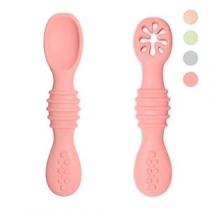 VegMai® PreCuillères pour bébés. Cuillères BLW d'apprentissage, étape 1 + étape 2. Recommandées par les nutritionnistes et les experts BLW. Couverts en silicone antibactérien et ergonomiques.(ROSE) (RELOS VM, neuf)