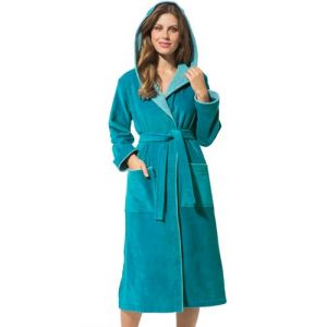 Morgenstern Peignoir de Bain Femme avec Capuche 100% Coton Éponge OEKO-TEX® Robe de Chambre Leonie Bleu Pétrole L (Morgenstern24, neuf)