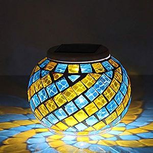SUAVER Solaire Lumiere Mosaique Magique Table Lampe, Imperm&eacute;able Changement de couleur Globe Mosaique Lanterne en Carre de Verre Mosaique Lampe pour le jardin Pelouse Cour Patio (Yellow&Blue) (SUAVER Direct, neuf)