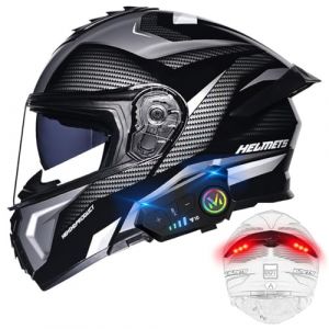 BYGMWEP Casque Moto Modulable Bluetooth avec Feu Arri&egrave;re, Casque Moto Homologu&eacute; ECE, Flip Up Casque Adulte Moto avec Double Visi&egrave;re, Microphone &agrave; Haut-Parleur int&eacute;gr&eacute;, pour Homme Femme (lvliangshilishiquyufeizonghedian, neuf)