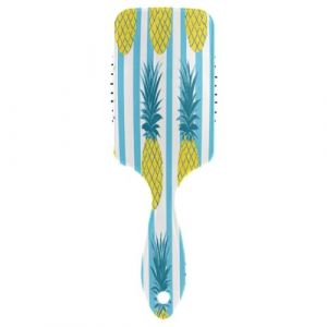 Brosse à cheveux avec coussin d'air - Jaune ananas - Rayures bleues - Pour cheveux épais et démêlants antistatiques (DEJESJ, neuf)