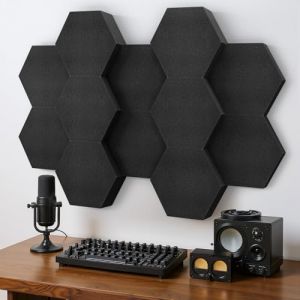 Kuchoow Lot de 12 panneaux acoustiques hexagonaux en mousse acoustique de 4 cm et 7 cm d'épaisseur pour studio d'enregistrement, studio de musique, bureau et salle de jeu, panneaux acoustiques noirs (KuchoowDirect FR, neuf)