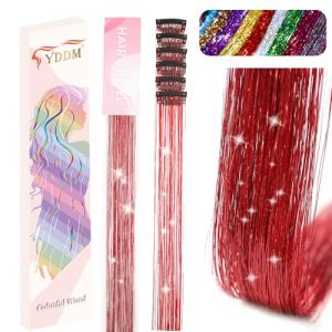 YDDM 12 Pcs Clip in Hair Tinsel Glitter Tinsel Hair Extensions MèChe De Cheveux à Clipser Rajout Cheveux Meche Cheveux Enfant Fille Hair Accessories Women Girls Kids Gift Tinsel Fairy Hair Extension (YDDM Hair, neuf)