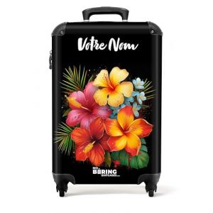 NoBoringSuitcases.com Valise Cabine, Valises, Bagages Cabine, Valise Pas Cher, Valise 55x35x25cm, Petite Valise, Valise Rigide, Valise Personnalisable 55x35x25cm (Fleurs - Orange) (NoBoringSuitcases, neuf)