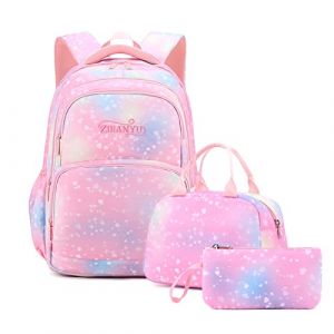 Tanou Cartable Fille Primaire, 3 Pièces Sac à Dos College Fille avec Trousse et Sac Isotherme, Sac a Dos Enfant pour Scolaire Primaire, 22 litres Cartable Ecole pour Fille 7-14 Ans, Rose (Tanou Bagages, neuf)