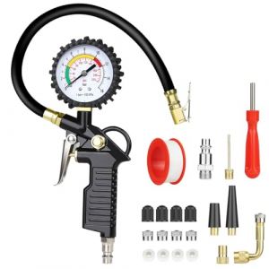 URAQT Manomètre Pression Pneu Numérique Gonfleur Pneus 220 PSI Compresseur Jauge de Pression des Pneus Numérique avec 6 Accessoires, Embout de Gonflage Pneu Manomètre pour Voiture Moto Vélo Camion (HAPPYSALLER, neuf)