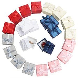 Kurtzy Boite Cadeau Vide pour Bagues et Boucles d’Oreilles (24 Pièces) - 4,1 x 4,1 cm - Ecrin Bijoux en Carton Coloré avec Nœud et Mousse Velours - Boite Bague et Boucles - Mariages et Anniversaires (Tinyyo Europe, neuf)