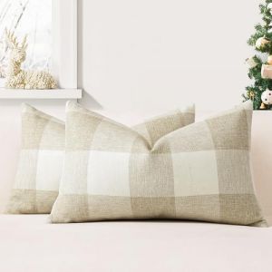 JOTOM Lot de 2 Housses de Coussin 40x60 cm de Plaid Classique de Noël Housses de Coussin Maison de Campagne Taie d'oreiller Décoratifs pour Canapé, Salon et Lit(Blanc Crème) (Jotom Europe, neuf)