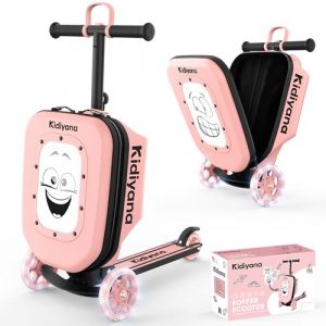 Kidiyana Valise scooter pour enfant avec roulettes et roues LED, guidon r&eacute;glable en hauteur, fen&ecirc;tre de visualisation A5, extension de l'espace de rangement de 7 cm, convient comme bagage &agrave; main (Trade 2u, neuf)