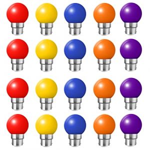 HUAMu Lot de 20 ampoules LED B22 2W,ampoule écoénergétique colorée Couleur,Ampoule de Noël,Ampoules Guirlande Rouge, Jaune, Bleu, Vert, Violet, (équivalent 20W) (HUAMu, neuf)