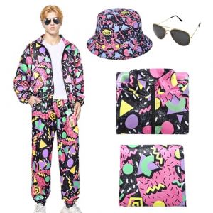 HarnyLoom Deguisement Ann&eacute;e 80 90 Homme Costume R&eacute;tro Femme Disco Hippie Tenue Surv&ecirc;tement Veste Pantalon Accessoire Chapeau de P&ecirc;cheur Floral Lunettes Carnaval Halloween Adulte (HarnyLoom, neuf)