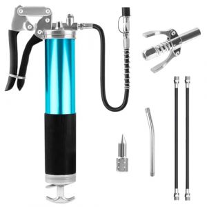 LWMTT Pompe a Graisse 8000 PSI Pompe a Graisse Manuelle avec Tuyau Flexible, Buse Pointue, Embout Pompe à Graisse, Pistolet Graisseur pour Cartouche Graisse 400g (Bleu-Vert) (CONSTANSHOP, neuf)