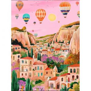 HEIBAGO Montgolfière Peinture par numéros pour Adultes, Maison Kit de Peinture à l'huile sur Toile par numéro pour Débutants, Peinture à l'huile DIY Paysage pour la Décoration de La Maison,30X40cm (JINYULIANG, neuf)