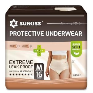 SUNKISS Culottes Incontinence Femme Jetables de Jour Sous-vêtements Post Accouchement Slip Absorbants Protection Maximale Taille M Beige 16 Unités (SUNKISS Direct, neuf)