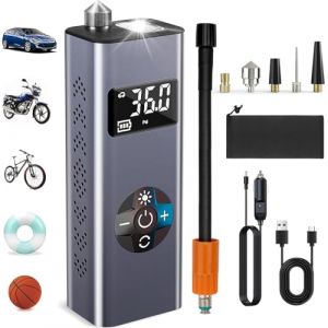 BIBURY 9000mAh Gonfleur Pneus Voiture, Compresseur à Air Portatif, 150 PSI Pompe a Velo, Gonfleur Électrique avec Écran LED et Torche LED, Charge Type-C, Compresseur pour Vélo, Moto (BIBURY, neuf)