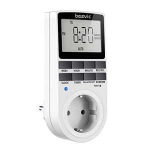 Prise programmateur num&eacute;rique Besvic - 3680 W - avec 10 programmes Quotidiens configurables - &Eacute;cran LCD et Mode Anti-agrafage al&eacute;atoire pour l'int&eacute;rieur (1 Paquet). (Yeehoo, neuf)