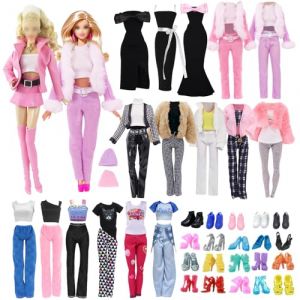 Lot de 18 v&ecirc;tements de poup&eacute;e pour poup&eacute;e de 29,8 cm, tenue de poup&eacute;e tendance avec 1 veste en cuir, 1 jupe en cuir, 4 bretelles, 1 jupe longue, 2 manteaux, 3 pantalons longs, 1 chapeau, 5 chaussures (lulu-eu, neuf)