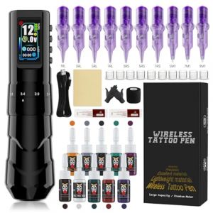 TTOOGO Stylo tatouage rotatif sans fil avec course r&eacute;glable 2,0&ndash;4,2 mm, cartouche sans fil Tatoo Machine 1600mAh, 4&ndash;12V,Noir,1 battery kit (TTOOGO-fr, neuf)