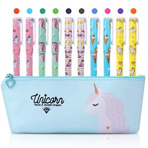 OFFCUP Papeterie pour Licorne, Cadeau de Papeterie Licorne avec Sacs de Cordon et des Trousse Scolaire et Carnet et Autocollants et 10 Stylo Gel et Notes Autocollantes pour Les Filles de 4-11 Ans (BEST-SELLER5, neuf)