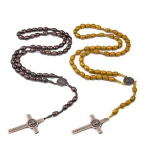 2 Collier Chapelet Croix Catholique avec Croix M&eacute;daille J&eacute;sus Christ Saint Beno&icirc;t, Perles de Pri&egrave;re en Bois Naturel pour Chr&eacute;tiens Catholiques Communion Religieuse, Bapt&ecirc;me, Messe, Bible (wuhanshichenlingyanshangmaoyouxiangongsi, neuf)
