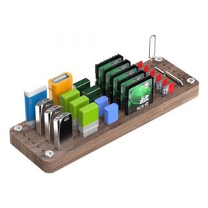 Support de rangement en bois de noyer | Bo&icirc;te de rangement pour cartes m&eacute;moire &agrave; 25 emplacements | Bo&icirc;tier USB TF de type C | Bo&icirc;te de rangement compacte pour cartes &agrave; broches | Stockage &eacute;l&eacute;gant pour (yichengxianjiuzhongxinxikejiyouxiangongsi, neuf)